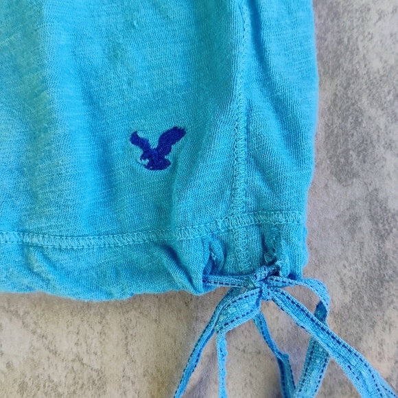 American Eagle Y2K Babydoll Top Blue Tie Waist Womens Medium Bella Swan - Picture 9 of 13
